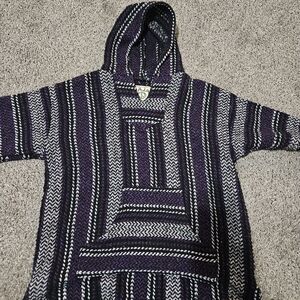 Baja Joe Mexican Blanket Hoodie Purple Black Size M